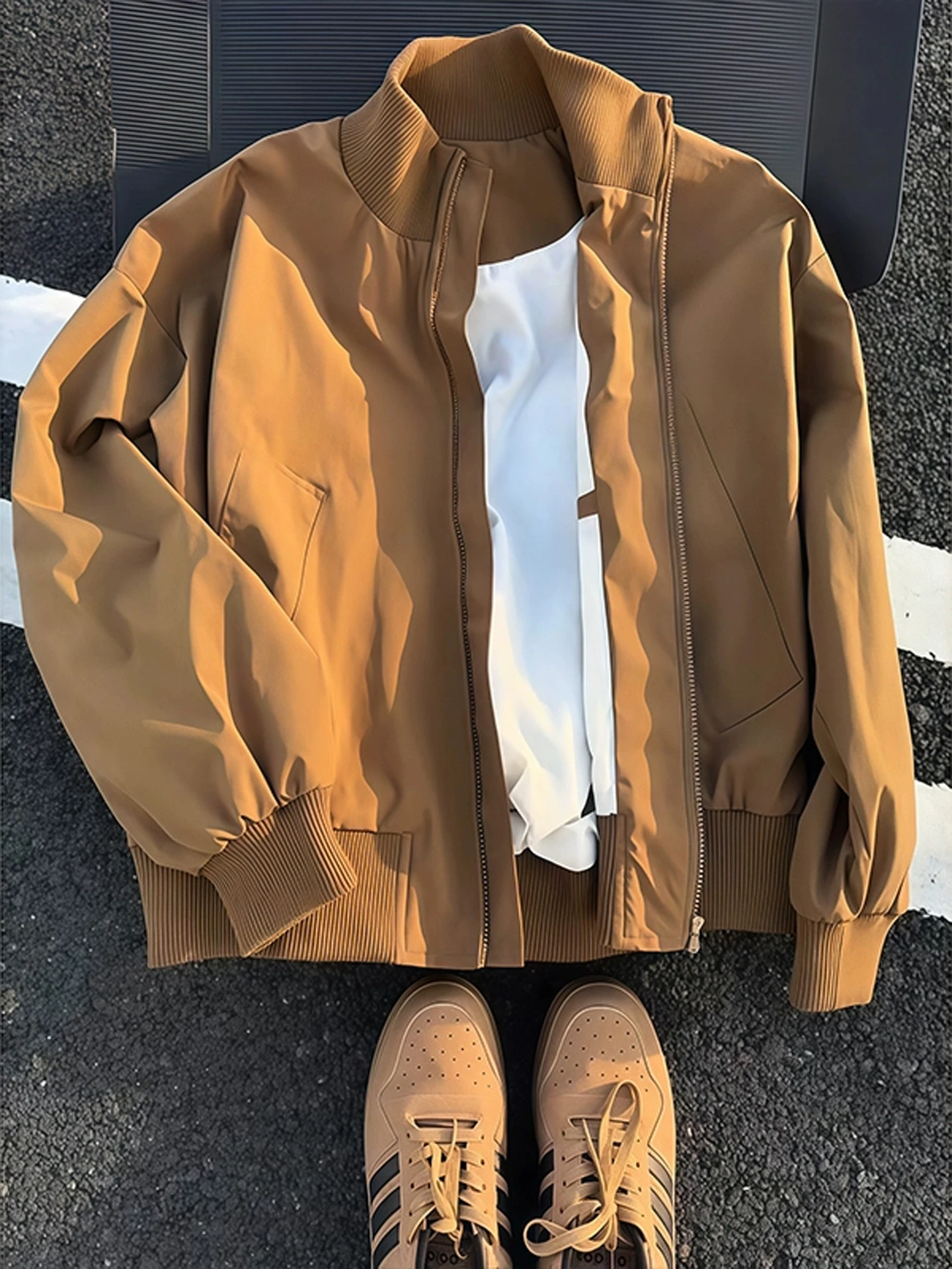 Brown Cleanfit Men's Flight Jaet ort Sle American Baseball Coat Spring Autumn Seasonal Workwear Stand Collar Zipper Clo...
Brown Cleanfit Men's Flight Jaet ort Sle American Baseball Coat Spring Autumn Seasonal Workwear Stand Collar Zipper Clo...