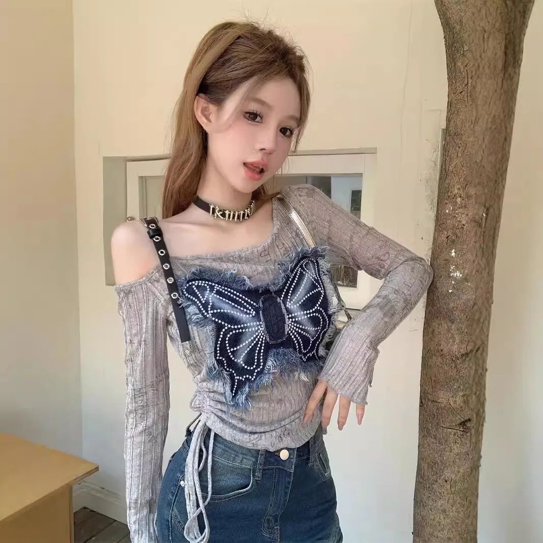 Retro Y2k Spice Girl Denim Splicing Butterfly Off-Shoulder Long Sleeve Top Bottom Shirt Women
Retro Y2k Spice Girl Denim Splicing Butterfly Off-Shoulder Long Sleeve Top Bottom Shirt Women