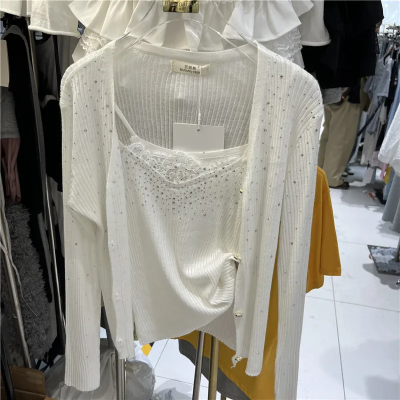 Women's Lace Splice Long Sleeve Diamond Glitter Strap Outer Shirt Two-Piece Set Casual Style Knitted Top Trendy Spring Summer...
Women's Lace Splice Long Sleeve Diamond Glitter Strap Outer Shirt Two-Piece Set Casual Style Knitted Top Trendy Spring Summer...