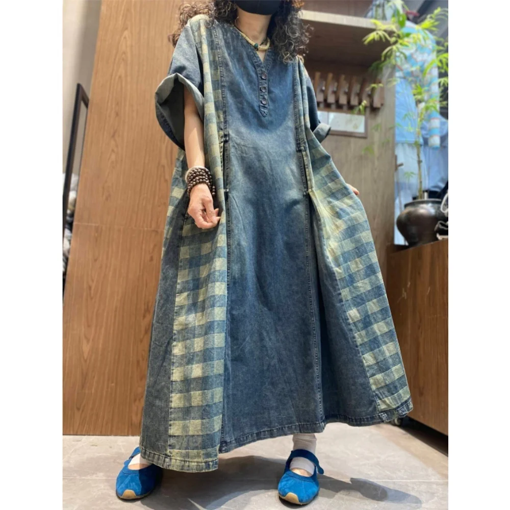 2026 Summer New Denim Dress Women Mid-length Loose Vintage-style Plaid Patchwork Dress XY237
2026 Summer New Denim Dress Women Mid-length Loose Vintage-style Plaid Patchwork Dress XY237