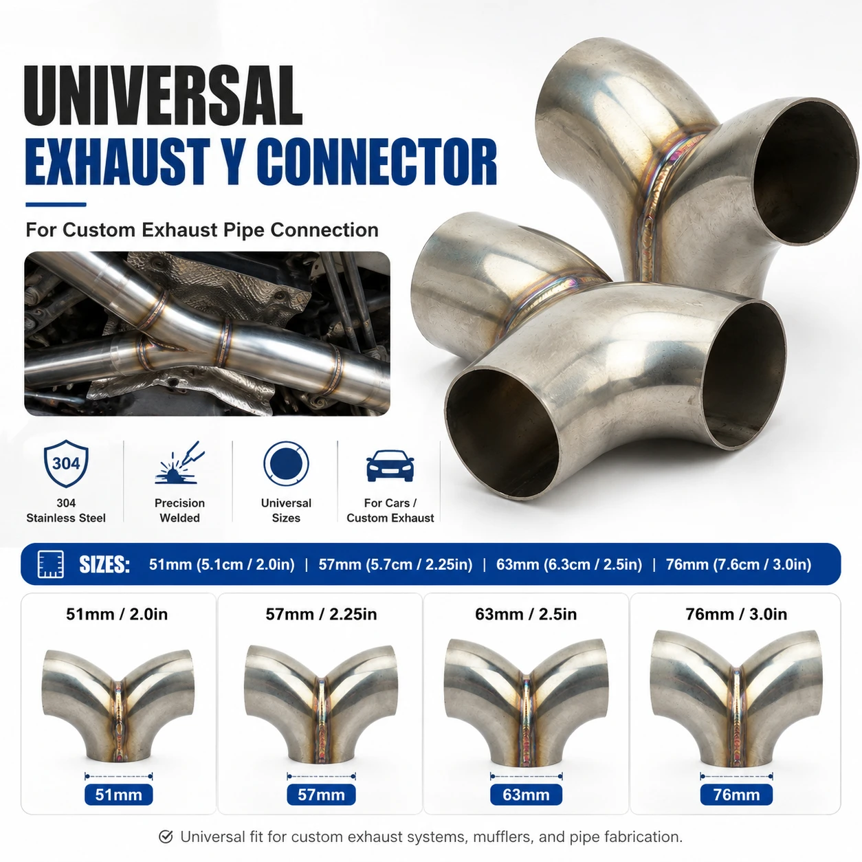 Car Exhaust Y Pipe Connector Universal Stainless Steel Adapter Coupler 51 57 70 76mm 2 2.25 2.5 3 Inch Connection Pipe
Car Exhaust Y Pipe Connector Universal Stainless Steel Adapter Coupler 51 57 70 76mm 2 2.25 2.5 3 Inch Connection Pipe
