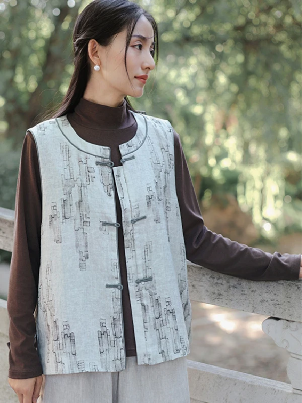 Новая женская льняная жилетка в китайском стиле, осенняя модная верхняя одежда с облачным принтом, традиционная на пуговицах, из тонкой трикотажной ткани
Новая женская льняная жилетка в китайском стиле, осенняя модная верхняя одежда с облачным принтом, традиционная на пуговицах, из тонкой трикотажной ткани