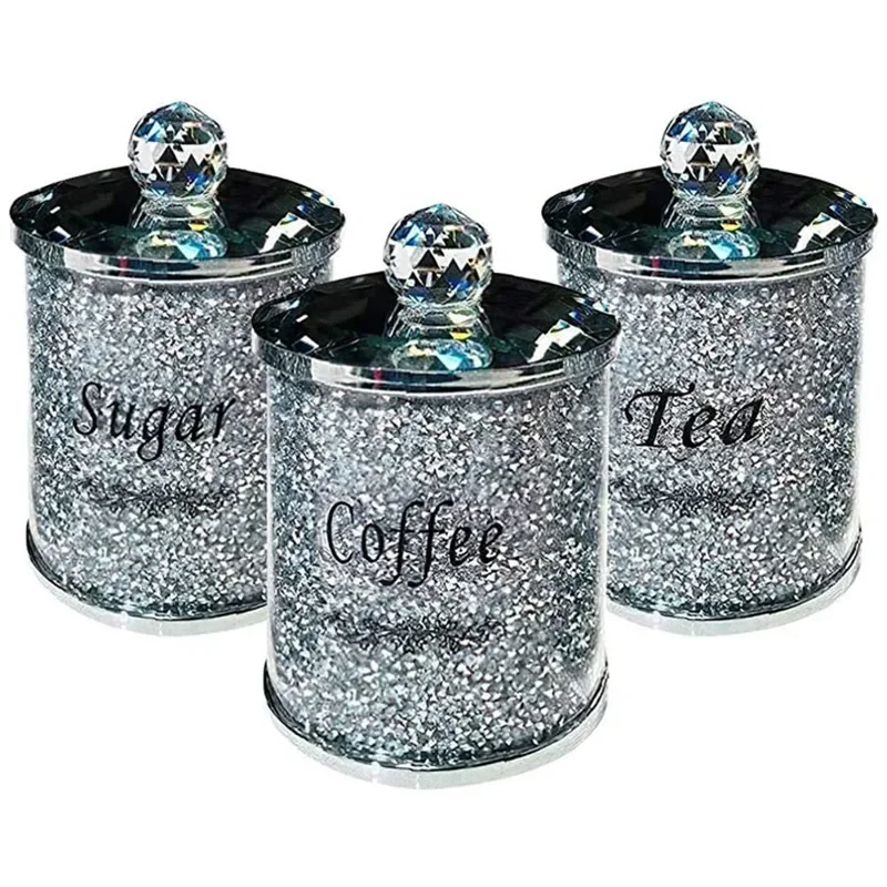 3PC Coffee Sugar Tea Storage Box Set Crystal Crushed Diamond Kitchen Storage Container Handmade Crystal Glass Coffee
3PC Coffee Sugar Tea Storage Box Set Crystal Crushed Diamond Kitchen Storage Container Handmade Crystal Glass Coffee