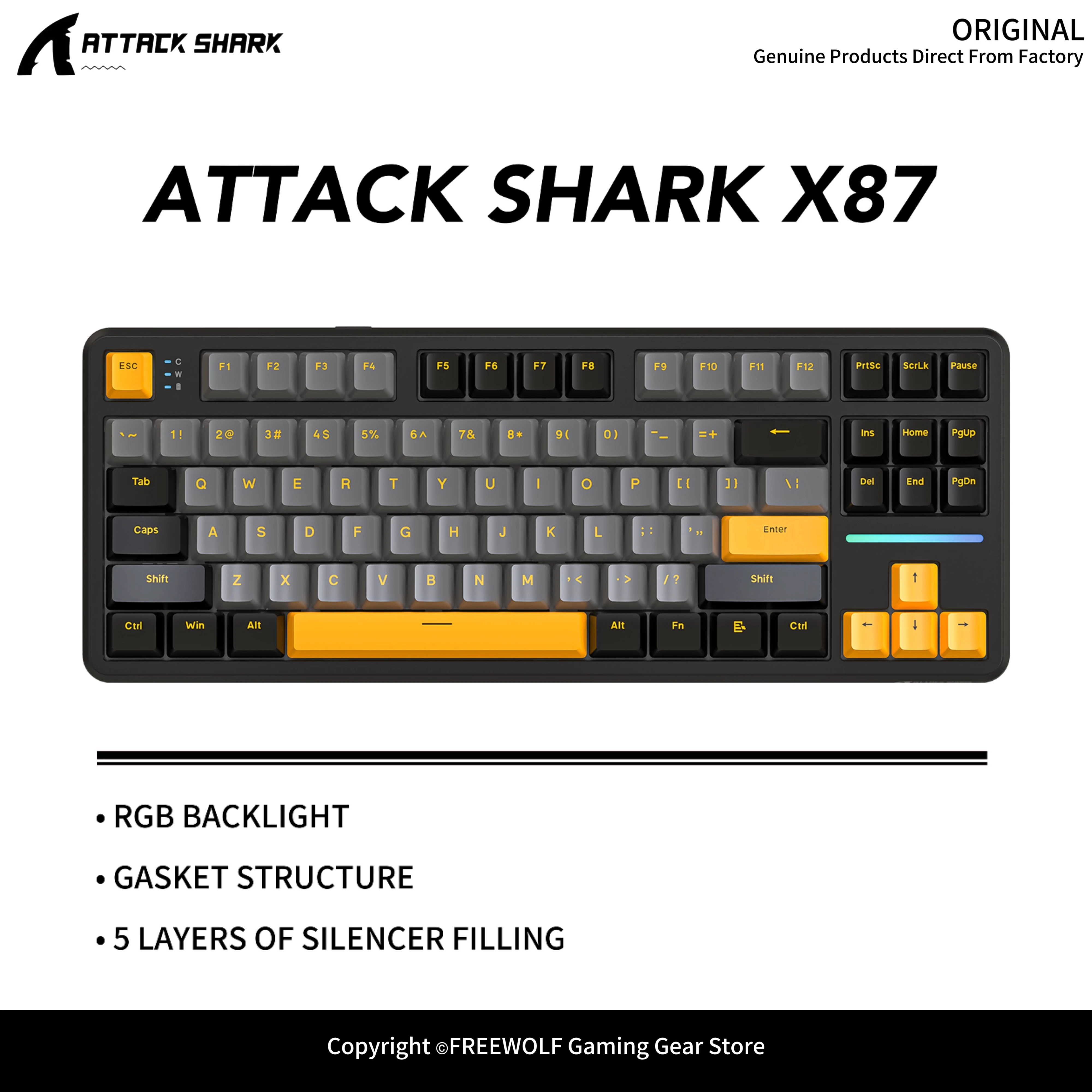 Attack Shark X87 Wireless Gaming Keyboard Hi-Fi Sound Quality RGB Colorful Lighting FR4 1.2mm Single Key Slotted PCB 4000mAh
Attack Shark X87 Wireless Gaming Keyboard Hi-Fi Sound Quality RGB Colorful Lighting FR4 1.2mm Single Key Slotted PCB 4000mAh