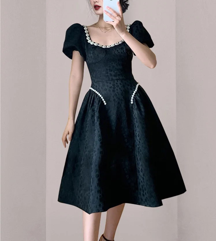 2022 Summer New Vintage Jacquard Nail Drill A Line Dress Women Puff Sleeve Pleated Dresses Square Collar Elegant Vestidos
2022 Summer New Vintage Jacquard Nail Drill A Line Dress Women Puff Sleeve Pleated Dresses Square Collar Elegant Vestidos