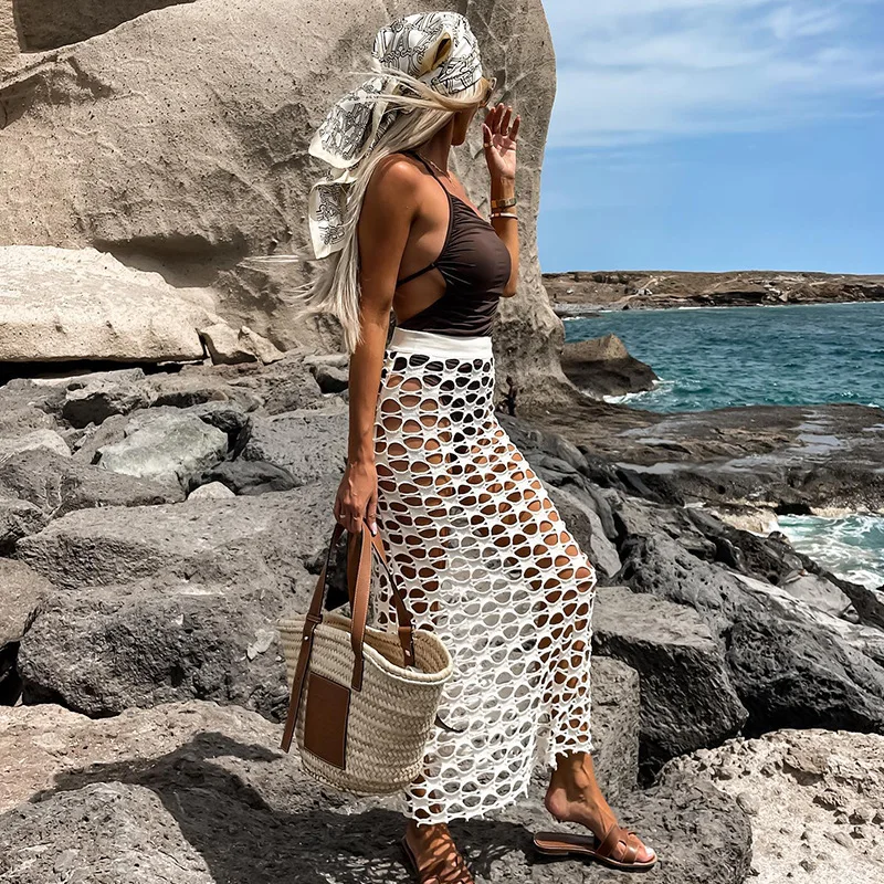 Hollow Crochet Knitted Tunic Beach Cover up Coverups Beach Women's Loose High Waist A-Line Skirt with Lace Hemline
Hollow Crochet Knitted Tunic Beach Cover up Coverups Beach Women's Loose High Waist A-Line Skirt with Lace Hemline