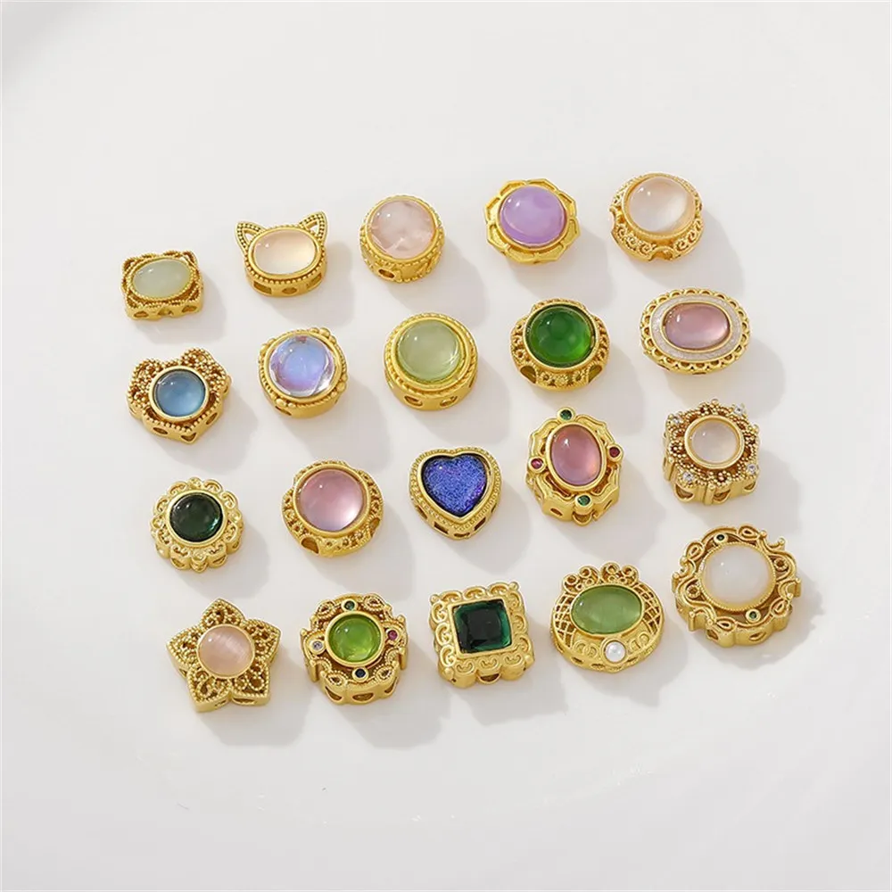 18K Matte Gold Inlaid Aurora Cat's Eye Stone Separated By Scattered Beads Handcrafted DIY Bracelet Necklace Accessory Materials
18K Matte Gold Inlaid Aurora Cat's Eye Stone Separated By Scattered Beads Handcrafted DIY Bracelet Necklace Accessory Materials