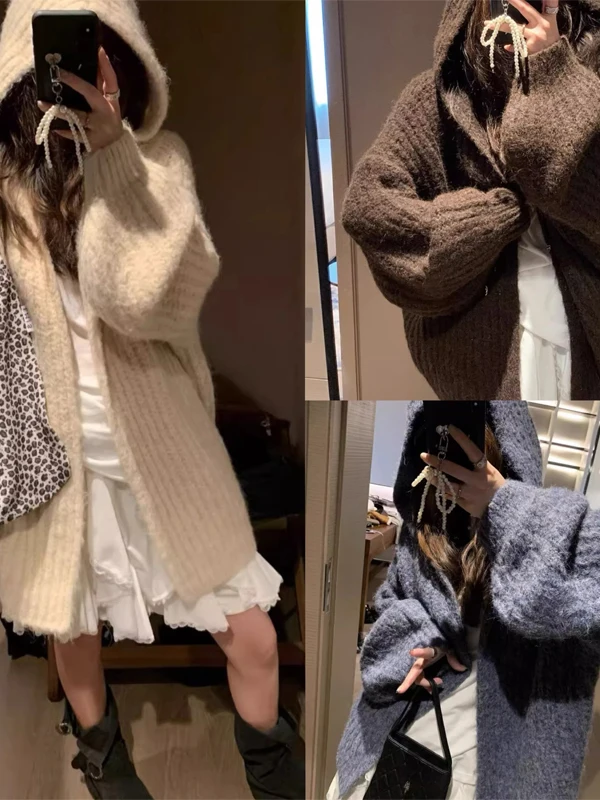 Корейская вязаная толстовка с мехом медведя, женский открытый кардиган средней длины, свитер, пальто кофейного цвета, ленивая осень-зима, моя
Корейская вязаная толстовка с мехом медведя, женский открытый кардиган средней длины, свитер, пальто кофейного цвета, ленивая осень-зима, моя