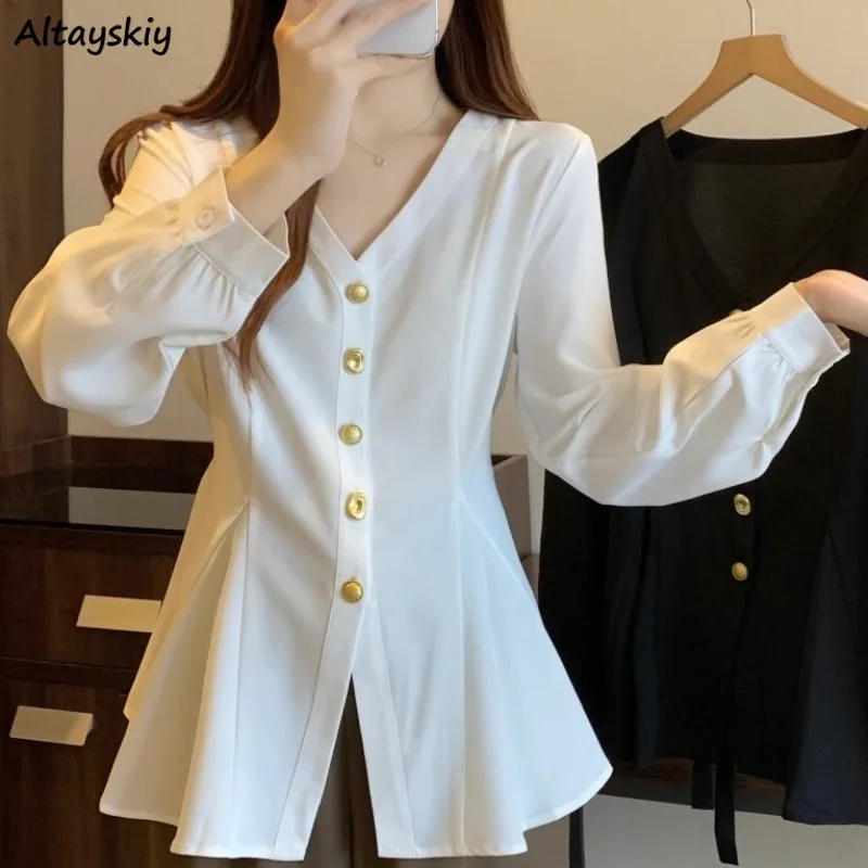 Рубашки с v-образным вырезом для женщин, однотонные весенне-осенние повседневные рубашки в корейском стиле, элегантные офисные женские топы, однобортные, тонкие для молодых девушек
Рубашки с v-образным вырезом для женщин, однотонные весенне-осенние повседневные рубашки в корейском стиле, элегантные офисные женские топы, однобортные, тонкие для молодых девушек
