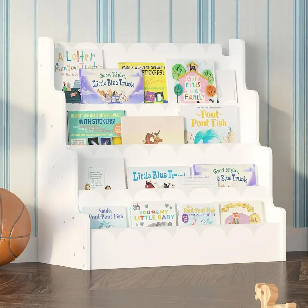 4-Tier Scalloped Wooden Kids Bookshelf - Nursery Storage for Books, Magazines, and Toys - White
4-Tier Scalloped Wooden Kids Bookshelf - Nursery Storage for Books, Magazines, and Toys - White