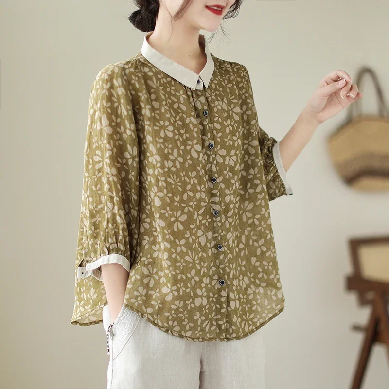 Summer Women Floral Pattern Printed 3/4 Sleeve Patchwork Cotton Linen Top Shirt , Woman Green Ginger Loose Tops Shirts
Summer Women Floral Pattern Printed 3/4 Sleeve Patchwork Cotton Linen Top Shirt , Woman Green Ginger Loose Tops Shirts