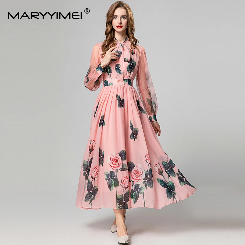 MARYYIMEI Spring and Summer New Women Dress Scarf Collar Long-Sleeved Rose Print Romantic Daily Basic Vacation Style Dresses
MARYYIMEI Spring and Summer New Women Dress Scarf Collar Long-Sleeved Rose Print Romantic Daily Basic Vacation Style Dresses