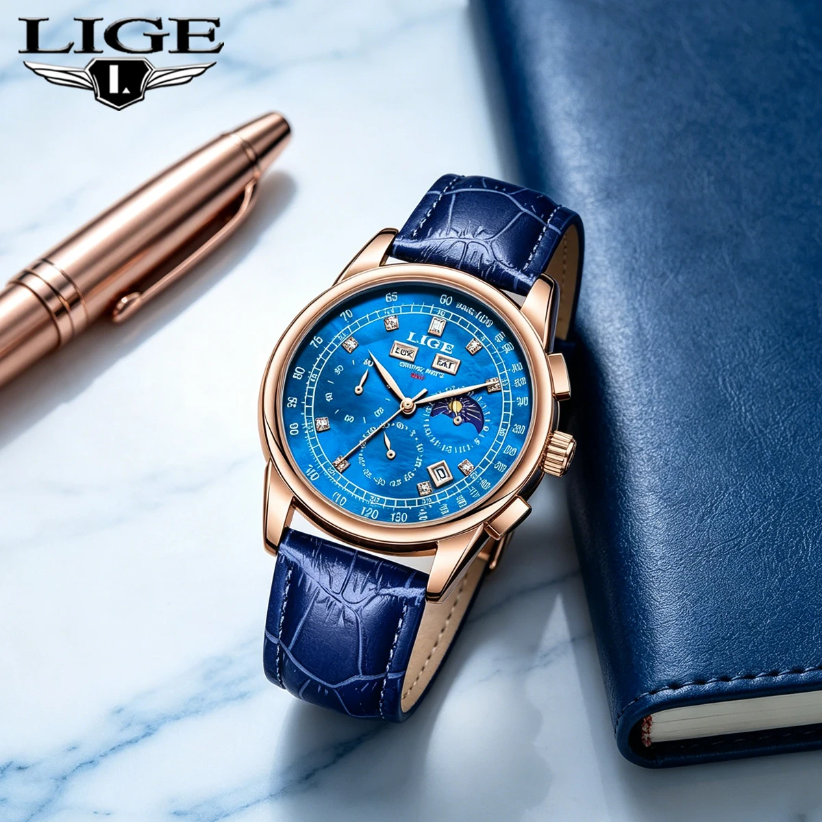 LIGE Men's Quartz Watch Date Day Month Year Rose Gold Dial Multifunction 316L Leather Strap Polished Case Day Night
LIGE Men's Quartz Watch Date Day Month Year Rose Gold Dial Multifunction 316L Leather Strap Polished Case Day Night