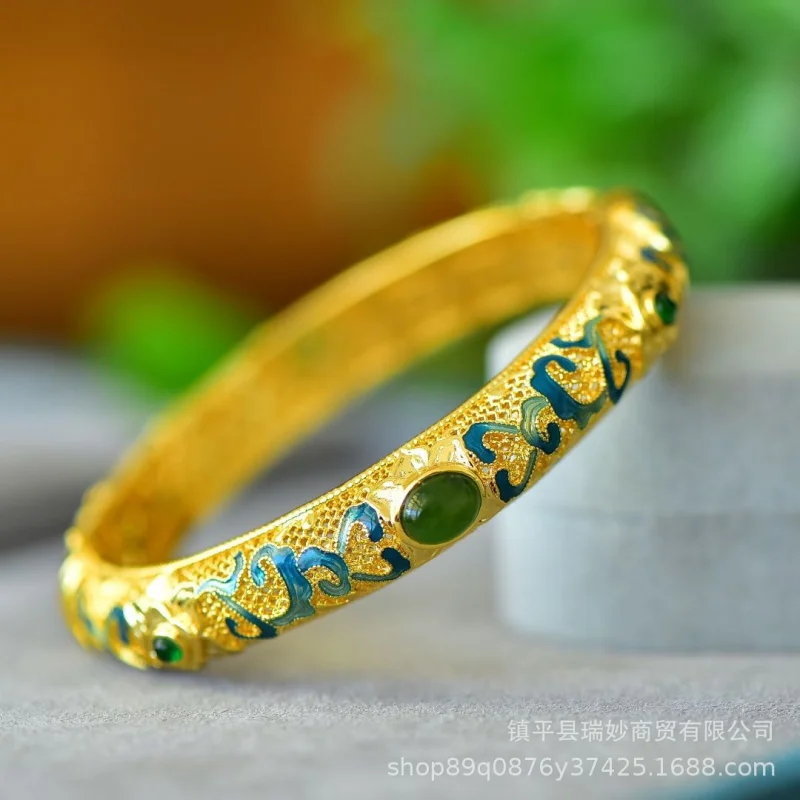 Copper Inlaid Hetian Jade And Jasper Enamel Bracelet High-Value Hanfu Accessory Women
Copper Inlaid Hetian Jade And Jasper Enamel Bracelet High-Value Hanfu Accessory Women