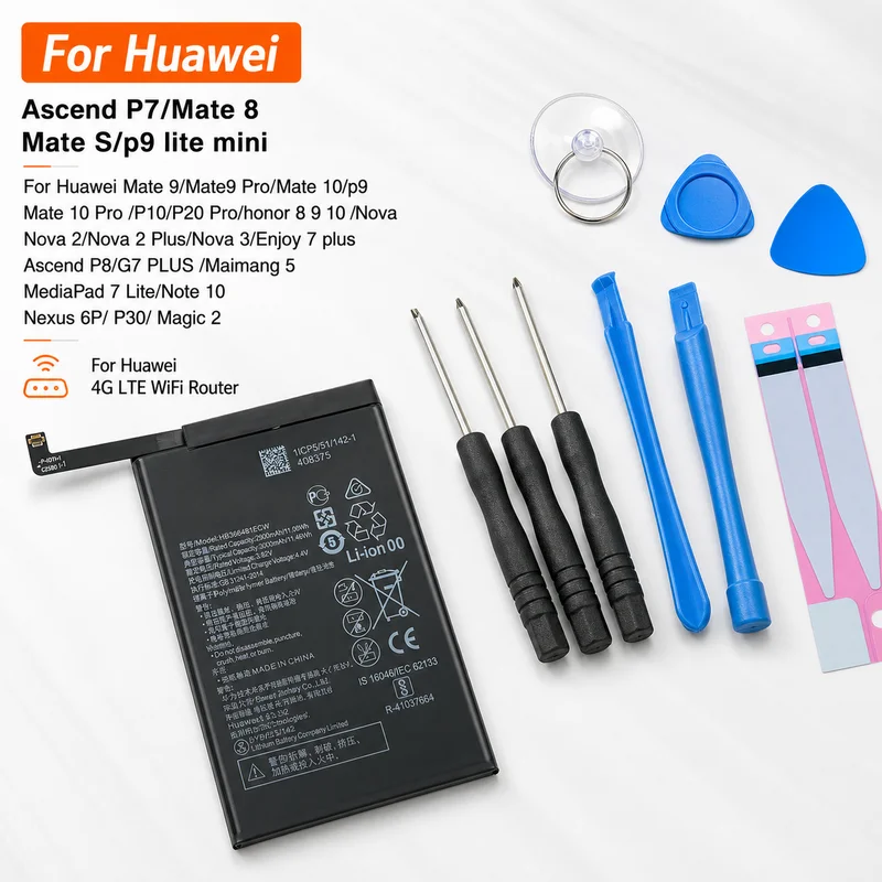 Repair Battery For Huawei Mate 8/9 Pro/Note 8/Mate 10 Pro/P9/P10/P30/P20 Pro/Nova 2 Plus/3, For Honor 8C/5C/9/10 LTE WiFi Router
Repair Battery For Huawei Mate 8/9 Pro/Note 8/Mate 10 Pro/P9/P10/P30/P20 Pro/Nova 2 Plus/3, For Honor 8C/5C/9/10 LTE WiFi Router