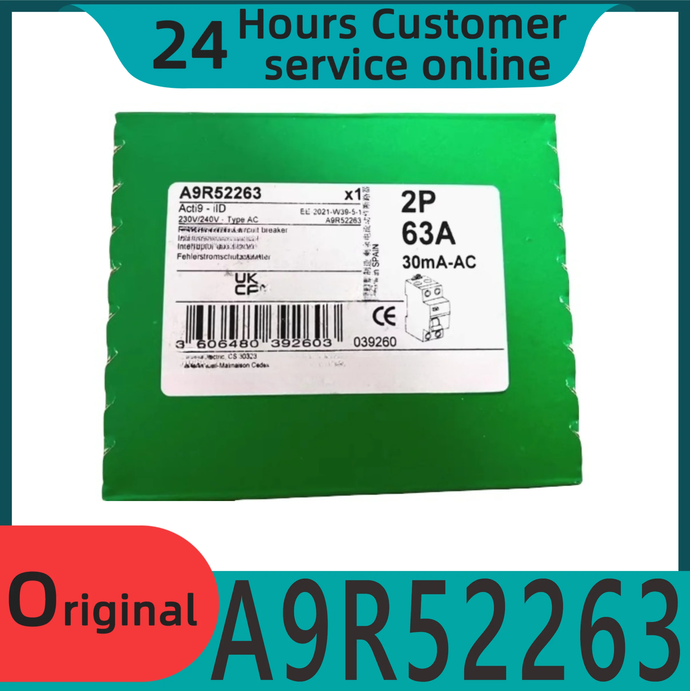 Brand new original electromagnetic residual current operated switch A9R52263 iID 2P 63A 30mA AC
Brand new original electromagnetic residual current operated switch A9R52263 iID 2P 63A 30mA AC