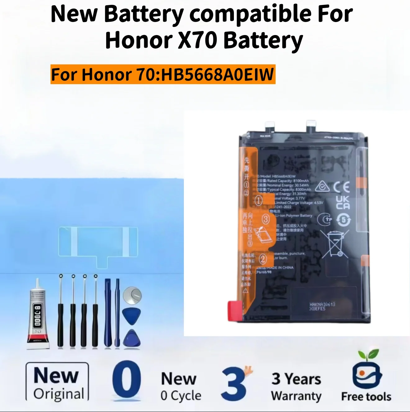 New Battery compatible For Honor X70 HB5668A0EIW Mobile Phone Batteries + Free Tools
New Battery compatible For Honor X70 HB5668A0EIW Mobile Phone Batteries + Free Tools