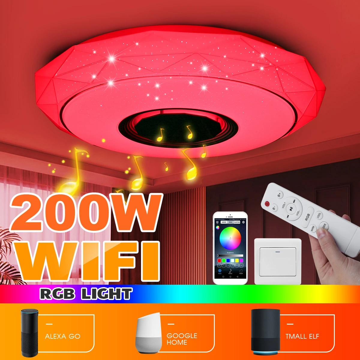 200W WiFi Modern RGB LED Ceiling Lights Home Lighting APP bluetooth Music Light Bedroom Lamp Smart Ceiling Lamp+Remote Control
200W WiFi Modern RGB LED Ceiling Lights Home Lighting APP bluetooth Music Light Bedroom Lamp Smart Ceiling Lamp+Remote Control