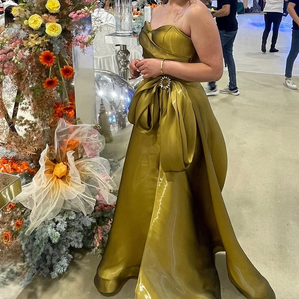 CustomizedOne Shoulder Crystal Bow A-Line Sweep Train Floor Length Strapless Luxury Evening Dresses Custom Size Satin Short Slee
CustomizedOne Shoulder Crystal Bow A-Line Sweep Train Floor Length Strapless Luxury Evening Dresses Custom Size Satin Short Slee
