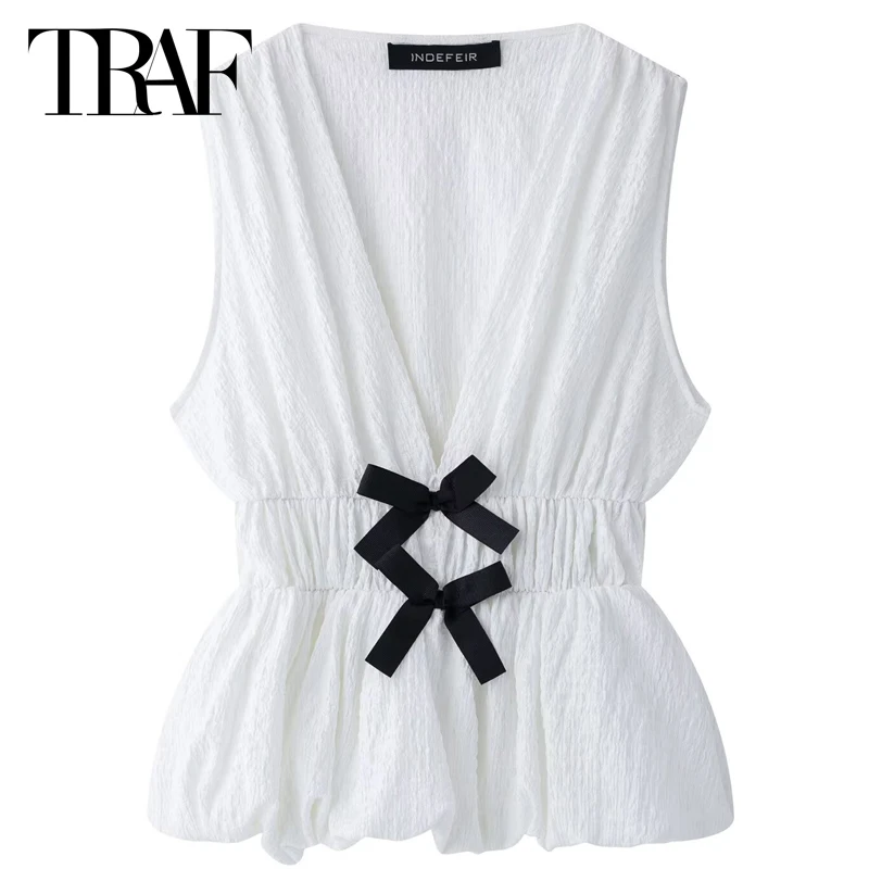 TRAF Ruffled Bow Top Women Summer 2024 Ruched V-Neck Sleeveless Vest Women Butterfly Textured White Tank Top Ladies Elastic Tops
TRAF Ruffled Bow Top Women Summer 2024 Ruched V-Neck Sleeveless Vest Women Butterfly Textured White Tank Top Ladies Elastic Tops