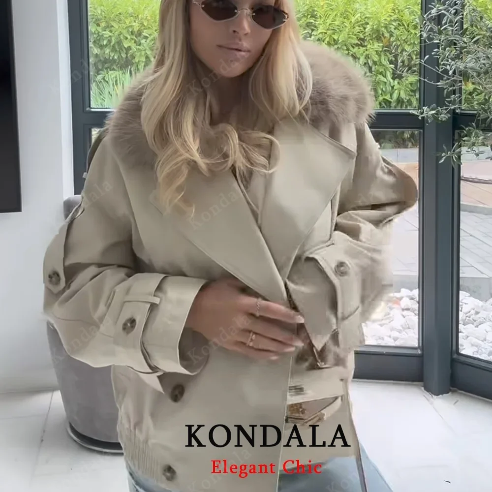 KONDALA-Женская короткая ветровка с воротником из искусственного меха, короткая куртка с лацканами, ветровка, новинка 2025, весенне-осенняя модная уличная куртка для прогулок
KONDALA-Женская короткая ветровка с воротником из искусственного меха, короткая куртка с лацканами, ветровка, новинка 2025, весенне-осенняя модная уличная куртка для прогулок