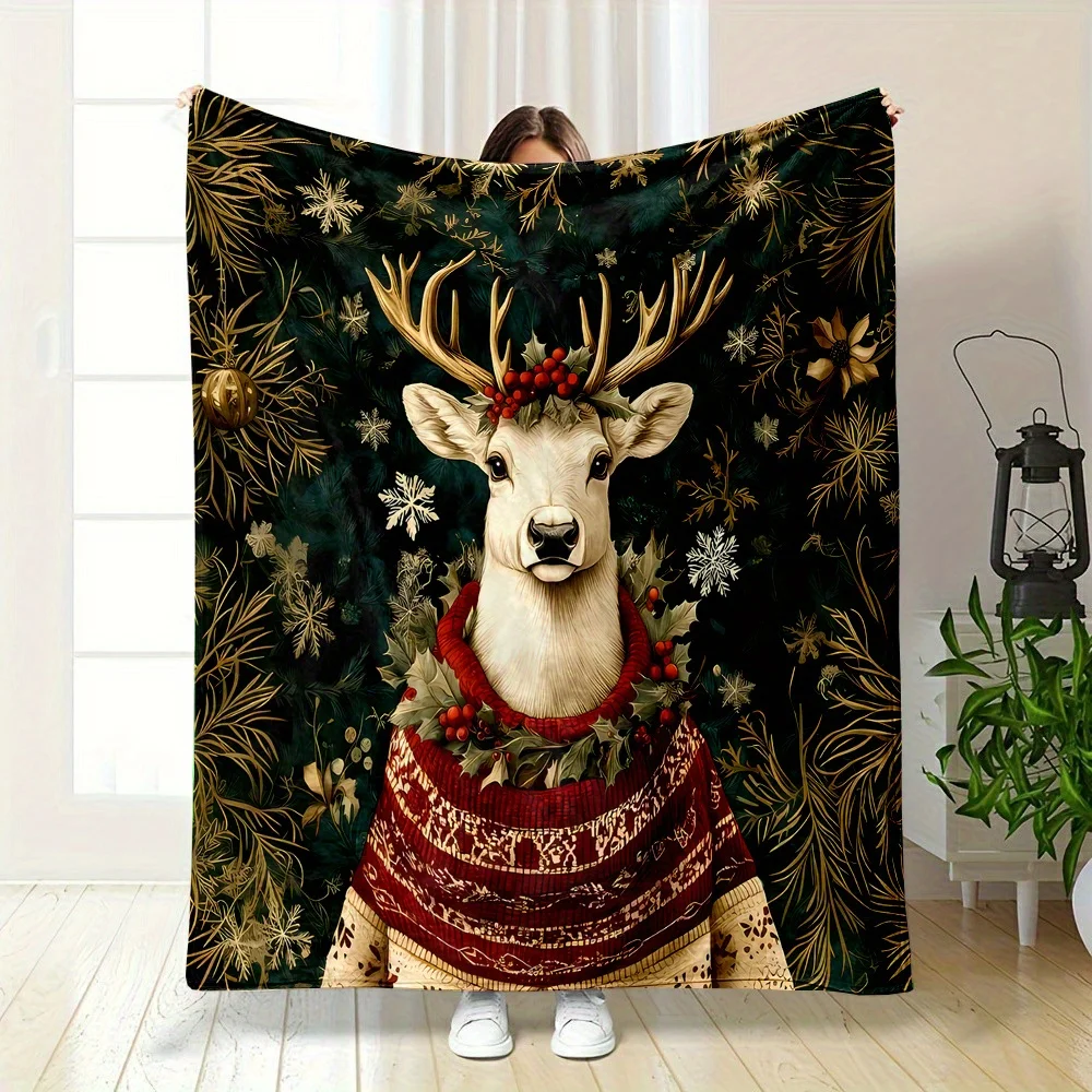Cozy Reindeer Print Flannel Throw Blanket - Festive Holiday Design with Pine Branches & Snowflakes, Soft & Warm for Bed, Sofa,
Cozy Reindeer Print Flannel Throw Blanket - Festive Holiday Design with Pine Branches & Snowflakes, Soft & Warm for Bed, Sofa,