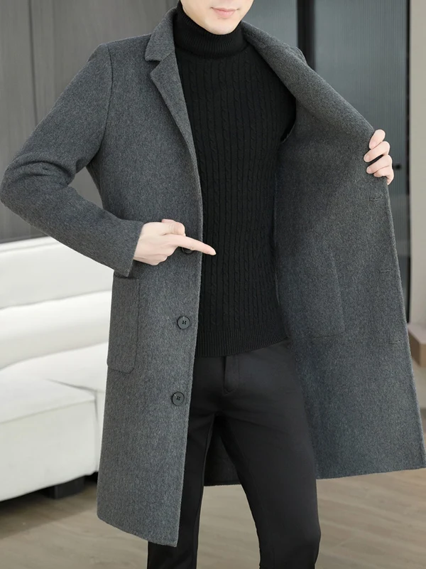 Busin Casual Over-Knee Length Double-Sided Woolen Coat for Men Pure Color Long Coat Ele Faionable Men's Wool Coat
Busin Casual Over-Knee Length Double-Sided Woolen Coat for Men Pure Color Long Coat Ele Faionable Men's Wool Coat