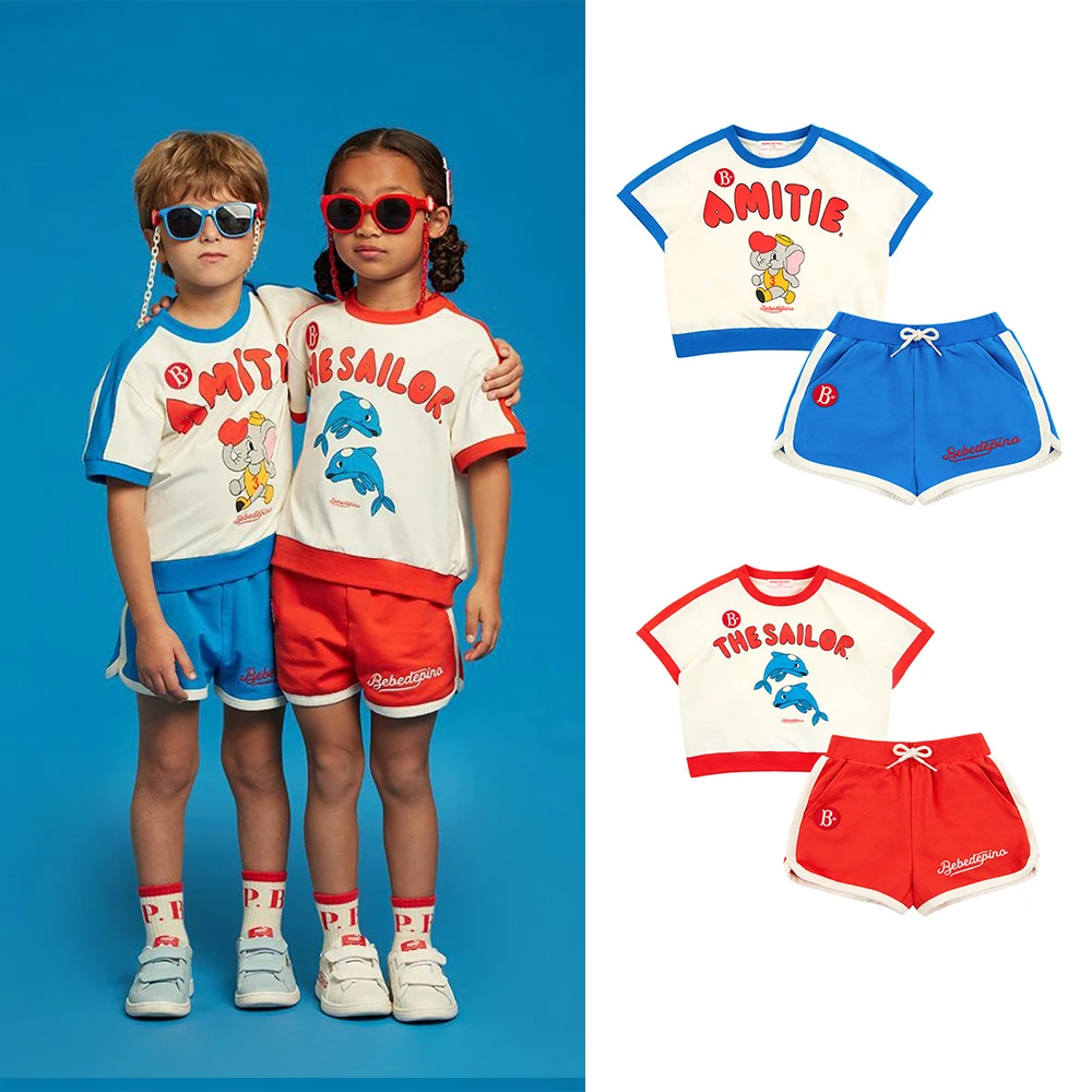 Children's Set 2024 S/S Summer BE Children's Blue&White Color-Blocked Short Sleeve T-Shirt Children's Casual Hot Shorts Home Set
Children's Set 2024 S/S Summer BE Children's Blue&White Color-Blocked Short Sleeve T-Shirt Children's Casual Hot Shorts Home Set