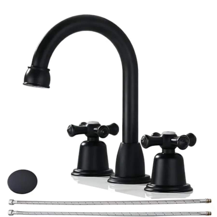 Bathroom Faucets for Sink 3 Hole Matt Black 8 inch Widespread Bathroom Sink Faucet with Drain 2 Handles Cross Knobs Faucet Vani
Bathroom Faucets for Sink 3 Hole Matt Black 8 inch Widespread Bathroom Sink Faucet with Drain 2 Handles Cross Knobs Faucet Vani