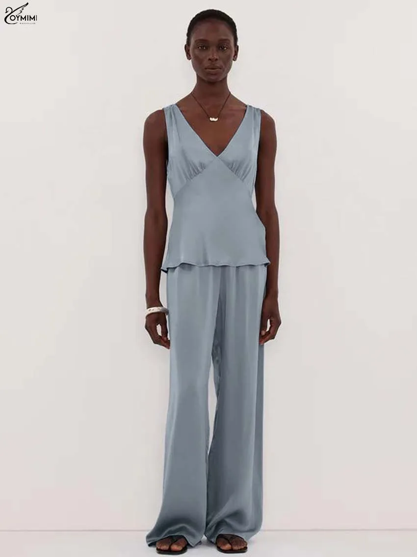 Oymimi Elegant -2 Pieces Set For Woman Fashion V-Neck Sleeveless Open Back Blouses And High Waist Straight Trousers Sets
Oymimi Elegant -2 Pieces Set For Woman Fashion V-Neck Sleeveless Open Back Blouses And High Waist Straight Trousers Sets