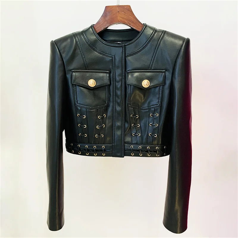 Women's leather jacket New autumn 2025 chicken hole lace up slim fit long sleeved top Metal button decoration short jacket coat
Women's leather jacket New autumn 2025 chicken hole lace up slim fit long sleeved top Metal button decoration short jacket coat