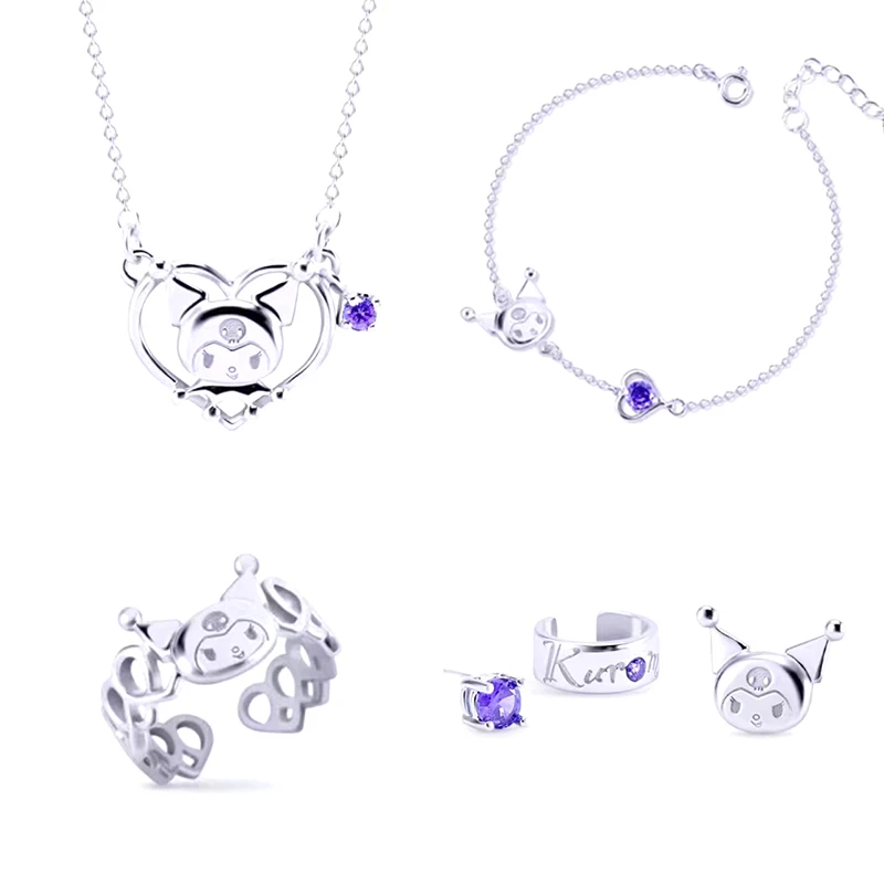 Sanrio Cartoon Kuromi Pendant Necklace Bracelet Hollow Finger Ring Crystal Earrings Fashion Exquisite Jewelry Set For Girls Gift
Sanrio Cartoon Kuromi Pendant Necklace Bracelet Hollow Finger Ring Crystal Earrings Fashion Exquisite Jewelry Set For Girls Gift