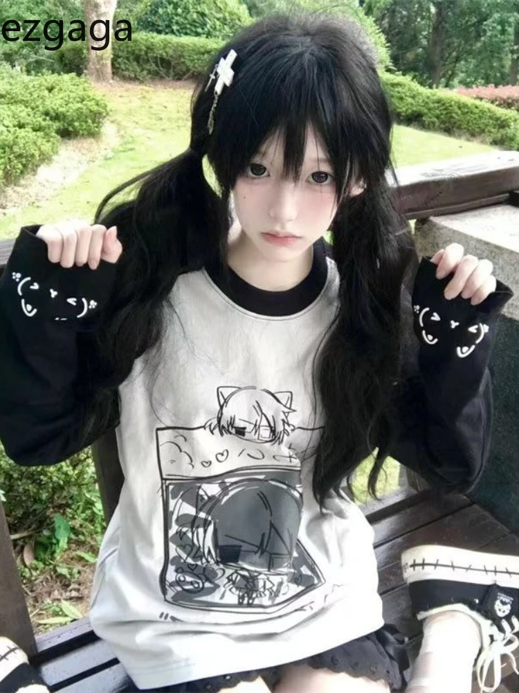 Ezgaga T Shirts Women Cartoon Printed Long Sleeve O Neck Loose Autumn New Fashion Y2k Harajuku Contrast Tops Female Casual 
Ezgaga T Shirts Women Cartoon Printed Long Sleeve O Neck Loose Autumn New Fashion Y2k Harajuku Contrast Tops Female Casual