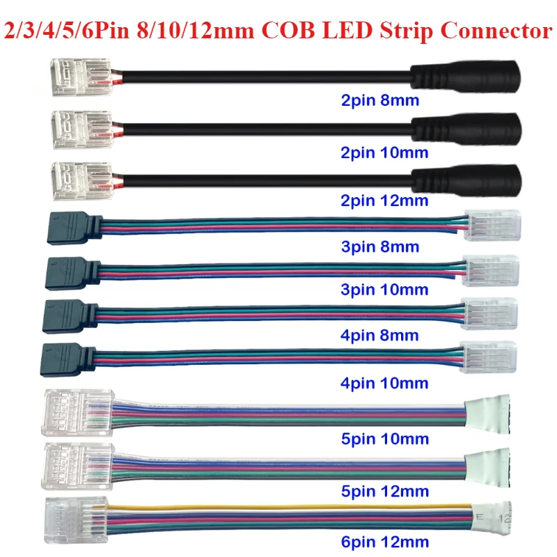 8/10/12mm 2/3/4/5/6Pin Solderless COB LED Strip Connector Transparent Tape Light Corner Extension DC Male/Female Strip to Wire
8/10/12mm 2/3/4/5/6Pin Solderless COB LED Strip Connector Transparent Tape Light Corner Extension DC Male/Female Strip to Wire