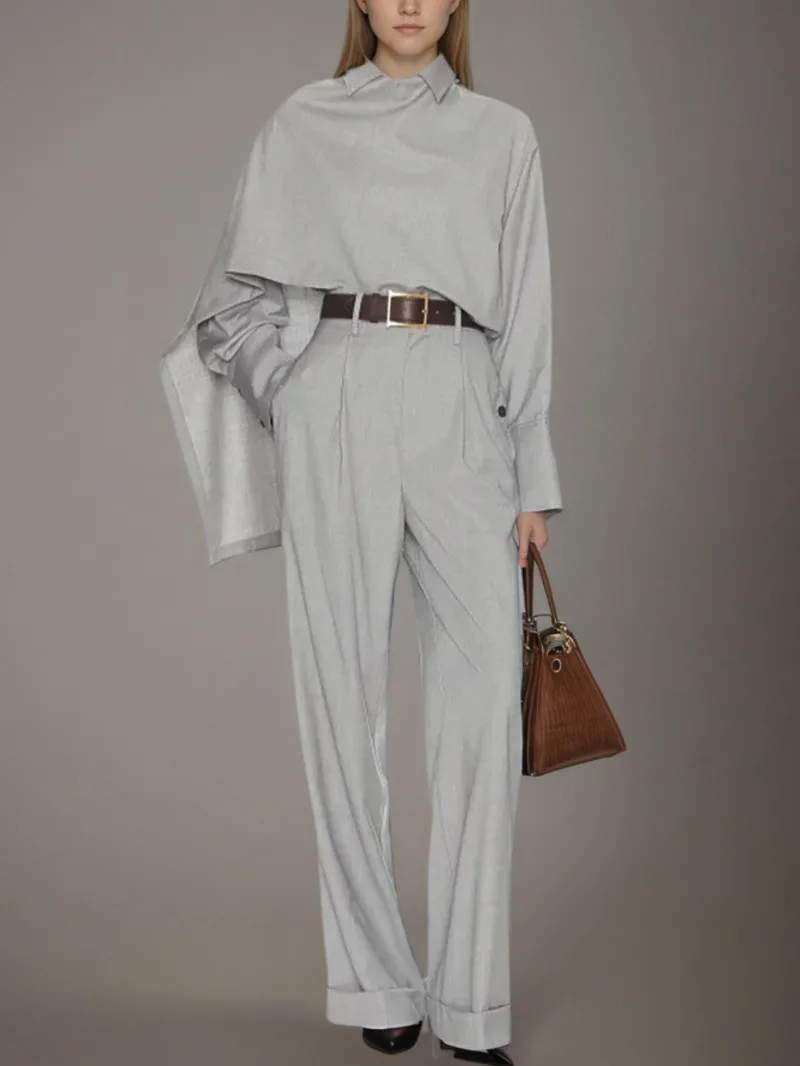 Fashion Gray 2 Piece Set Women's Lapel Irregular Scarf Shirt High Waist Straight Pants Suit Spring Autumn New 7URUB
Fashion Gray 2 Piece Set Women's Lapel Irregular Scarf Shirt High Waist Straight Pants Suit Spring Autumn New 7URUB