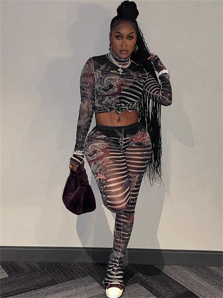 Macheda Dragon Print 2 Piece Set Women Sexy See Through Turtleneck Crop Tops+Stripe Pants Midnight Club Party Trend Classic Suit
Macheda Dragon Print 2 Piece Set Women Sexy See Through Turtleneck Crop Tops+Stripe Pants Midnight Club Party Trend Classic Suit