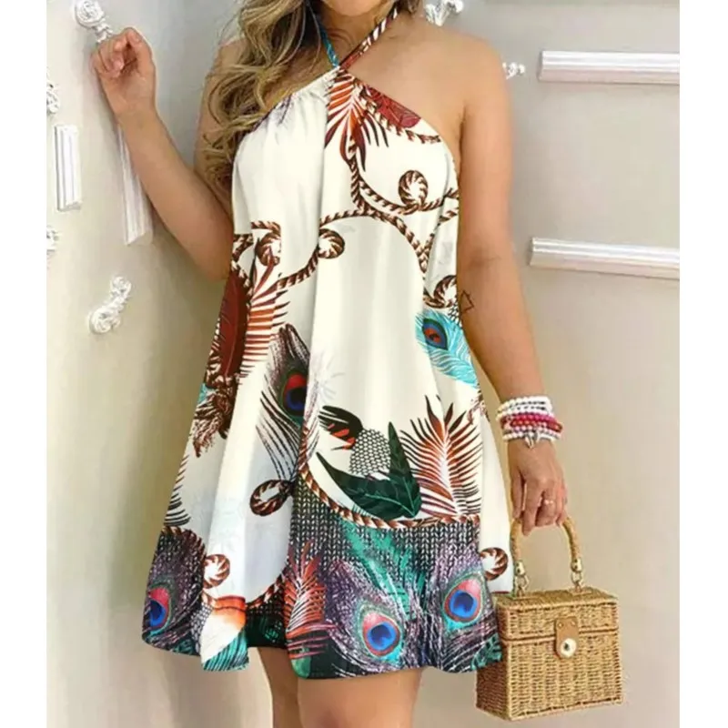 Sexy Off The Shoulder Print Pullover Mini Dress Women Fashion Backless Beachdress Lady Sleeveless Loose Vestidos De Mujer 2024
Sexy Off The Shoulder Print Pullover Mini Dress Women Fashion Backless Beachdress Lady Sleeveless Loose Vestidos De Mujer 2024