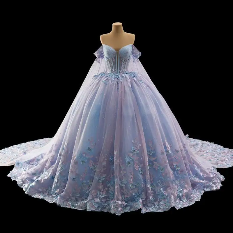 Customized light purple Princess Wind V-neck Off Shoulder Quinceanera Dress Butterfly applique Tull vestidos de 15 Quinceanera
Customized light purple Princess Wind V-neck Off Shoulder Quinceanera Dress Butterfly applique Tull vestidos de 15 Quinceanera
