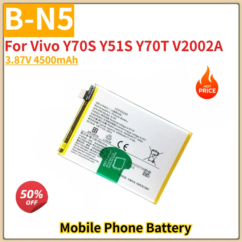 Высококачественный аккумулятор для телефона B-N5, 3,87 В, 4500 мАч, для Vivo Y70S, Y51S, Y70T, V2002A, абсолютно новый, сменный аккумулятор
Высококачественный аккумулятор для телефона B-N5, 3,87 В, 4500 мАч, для Vivo Y70S, Y51S, Y70T, V2002A, абсолютно новый, сменный аккумулятор