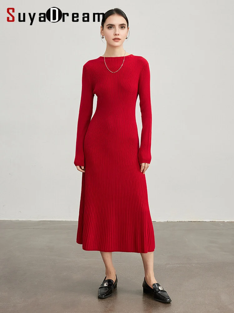 SuyaDream Women Winter Dresses 50%Merino Wool O Neck Slim Long Dress 2025 Fall Elegant Clothes Red, Beige
SuyaDream Women Winter Dresses 50%Merino Wool O Neck Slim Long Dress 2025 Fall Elegant Clothes Red, Beige