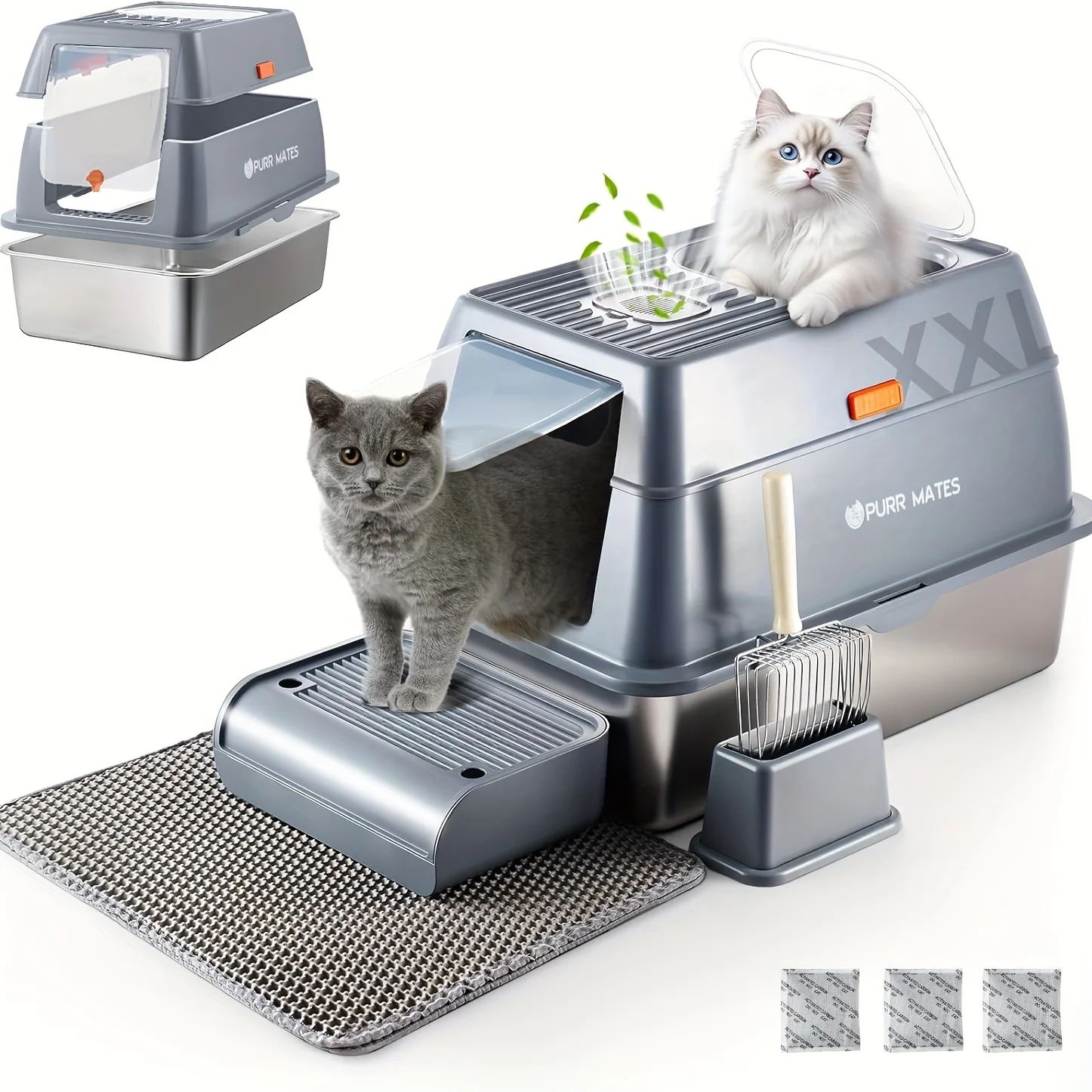Stainless Steel Extra-Large Cat Litter Box with Lid, High-Sided Closed Lid, Suitable for Large Indoor Cats, Deep Metal, Large Hooded Design, Low Entry Design, Dog-Proof, Odor-Proof, Easy to Clean, No Mess
Stainless Steel Extra-Large Cat Litter Box with Lid, High-Sided Closed Lid, Suitable for Large Indoor Cats, Deep Metal, Large Hooded Design, Low Entry Design, Dog-Proof, Odor-Proof, Easy to Clean, No Mess