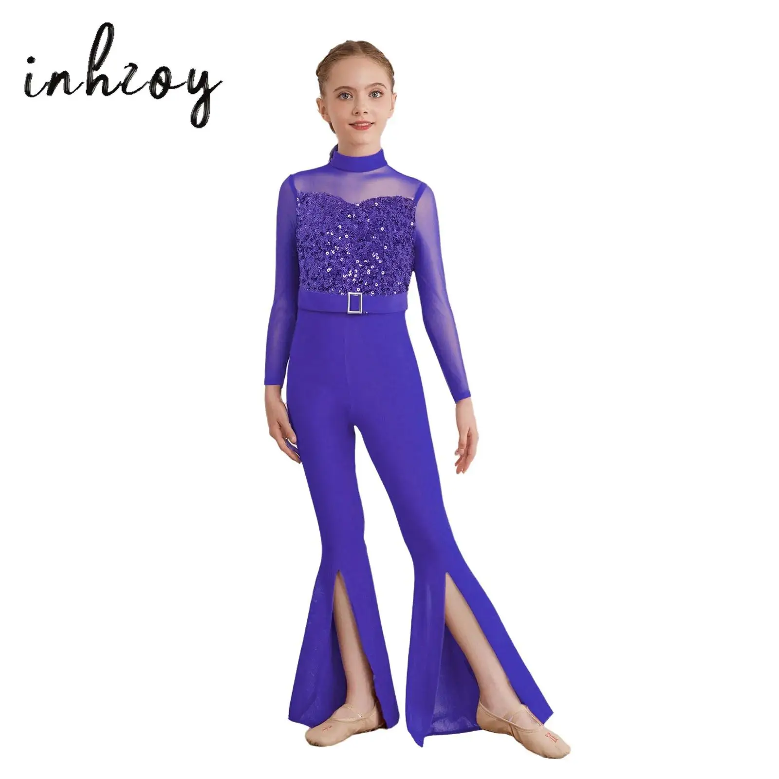 Kids Girls Jazz Latin Dance Rompers Long Sleeve Cutout Back Sequins Bodice Split Bell-Bottom Jumpsuit Cha-cha Disco Dancewear
Kids Girls Jazz Latin Dance Rompers Long Sleeve Cutout Back Sequins Bodice Split Bell-Bottom Jumpsuit Cha-cha Disco Dancewear