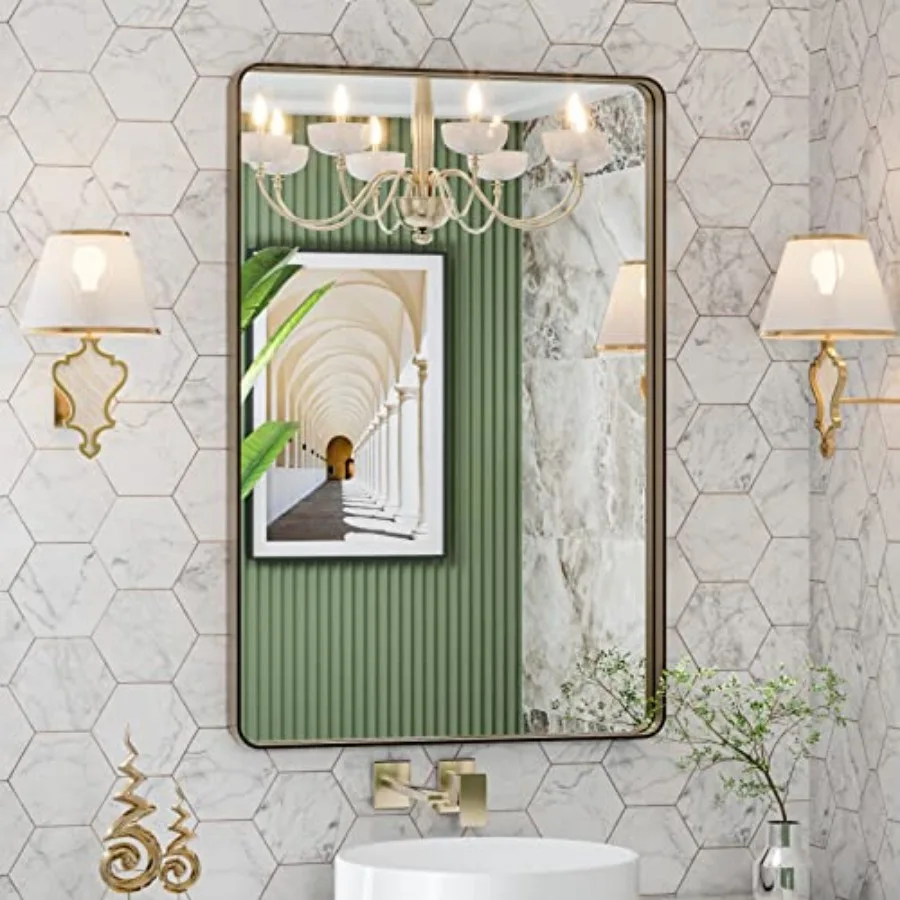 24"X32" Bathroom Mirrors for Vanity, Rounded Rectangle Brushed Metal Frame Mirror, Anti-Rust, Hangs Horizontally or Vertically
24"X32" Bathroom Mirrors for Vanity, Rounded Rectangle Brushed Metal Frame Mirror, Anti-Rust, Hangs Horizontally or Vertically