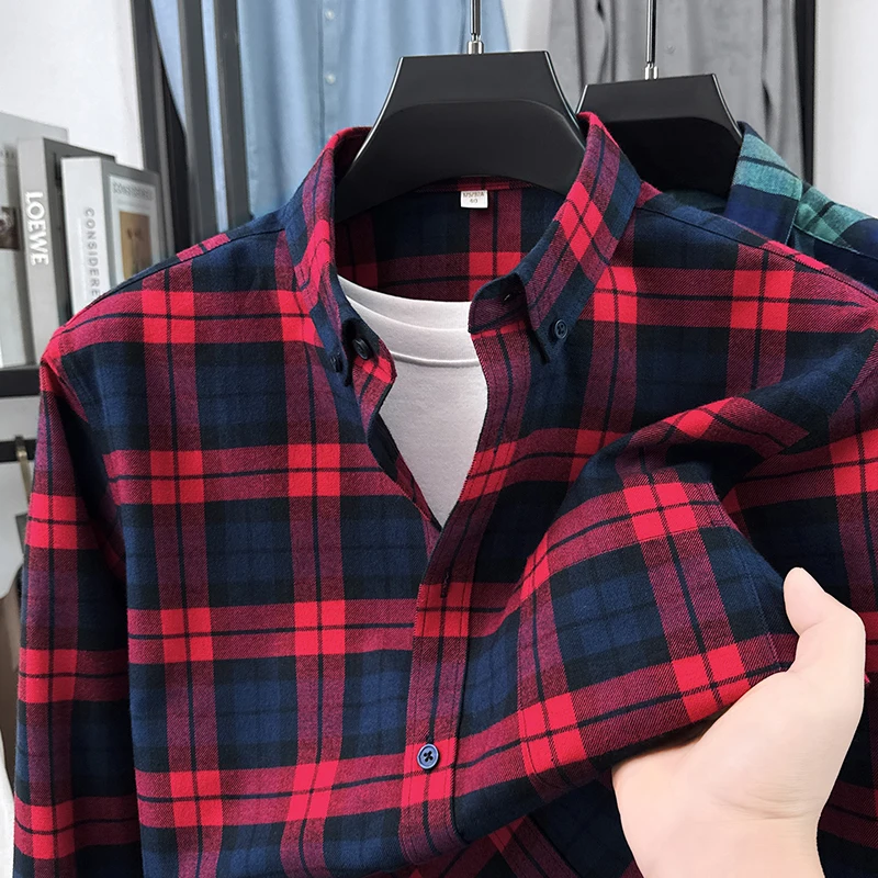 New Plaid Shirt Men's Long Sleeved Loose Business Casual Shirt Pure Cotton Brushed Commuting Shirt Spring Thin Jacket
New Plaid Shirt Men's Long Sleeved Loose Business Casual Shirt Pure Cotton Brushed Commuting Shirt Spring Thin Jacket