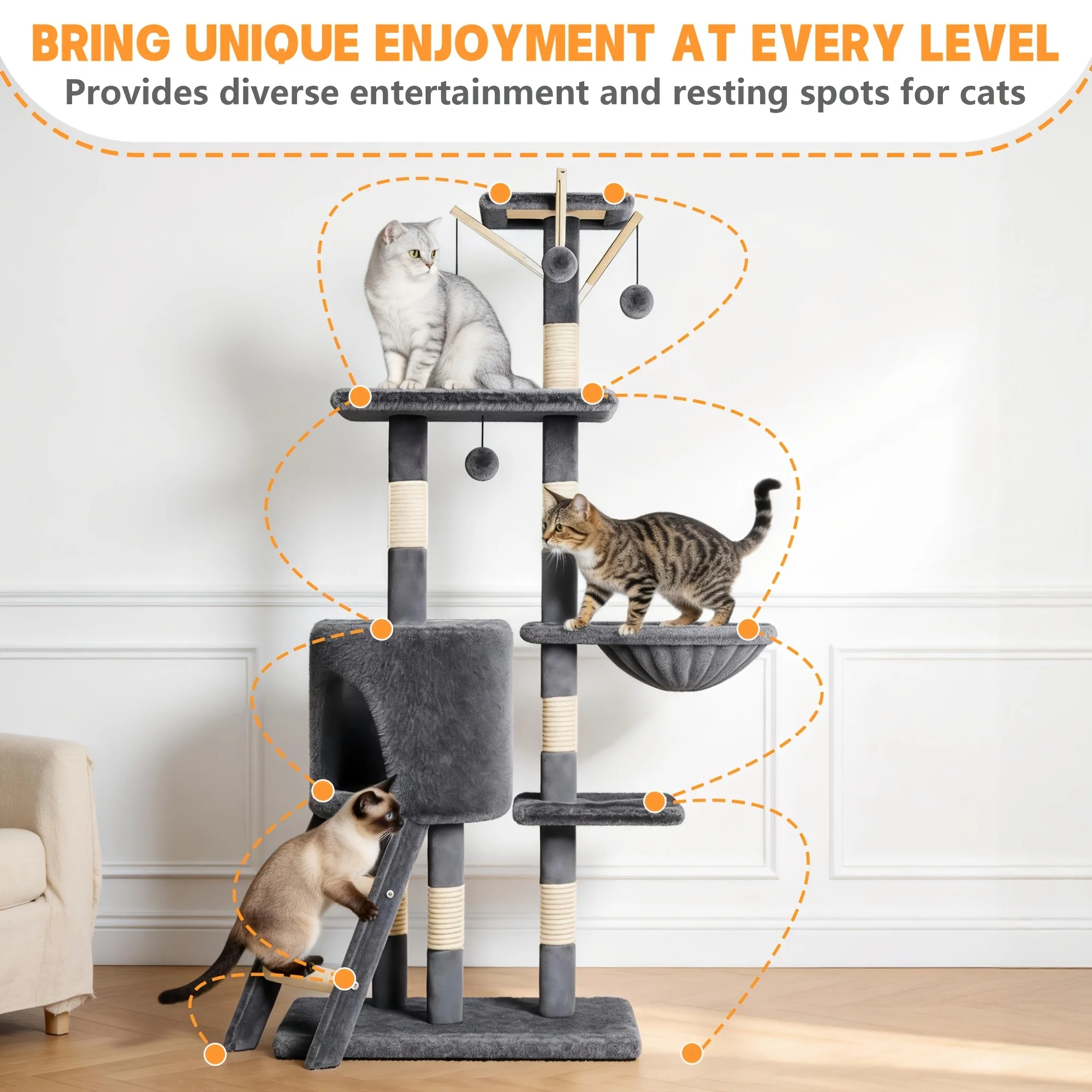 53 Inch Multi-Layer Cat Tree Tower with West Asian Cat Scratching Board, Anti-Roll Device, Large Apartment Bed, Perch, Luxurious Plush Pet Room, Suitable for Indoor Cats And Kittens, Sturdy Plush Cat Entertainment Toys for Play
53 Inch Multi-Layer Cat Tree Tower with West Asian Cat Scratching Board, Anti-Roll Device, Large Apartment Bed, Perch, Luxurious Plush Pet Room, Suitable for Indoor Cats And Kittens, Sturdy Plush Cat Entertainment Toys for Play