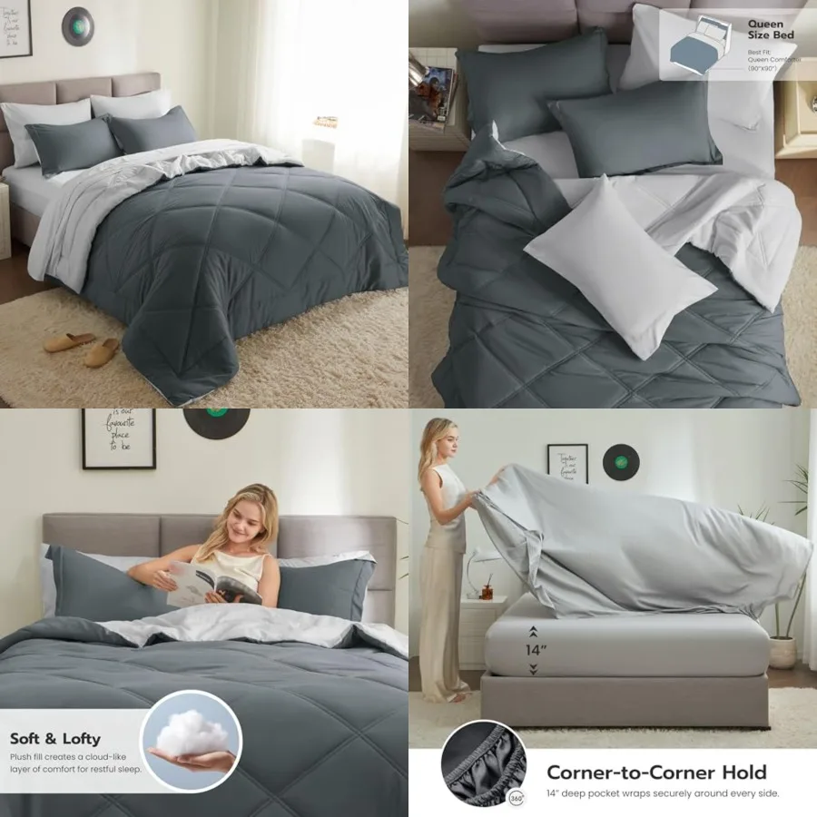 Comforter Set with Sheets Dark Grey, 7 Pieces Bed Set with 1 Down Alternative Comforter, 1 Flat Sheet, 1 Fitted Sheet, 2 Pillow
Comforter Set with Sheets Dark Grey, 7 Pieces Bed Set with 1 Down Alternative Comforter, 1 Flat Sheet, 1 Fitted Sheet, 2 Pillow