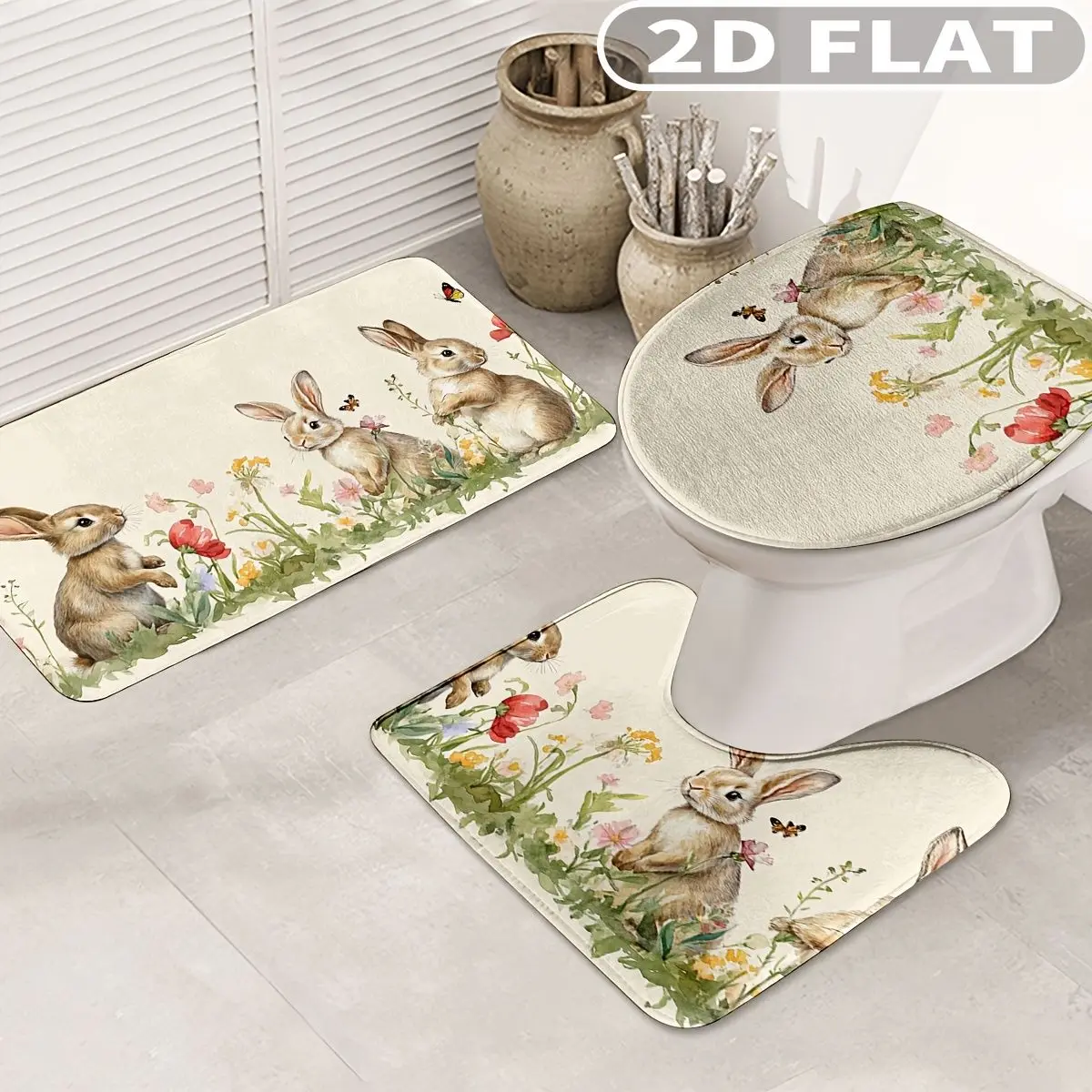 3pcs Bathroom Rug Set Bunny Floral Garden Spring Print 3pcs Bath Mats Set for Bathroom Non-Slip Cover Mat
3pcs Bathroom Rug Set Bunny Floral Garden Spring Print 3pcs Bath Mats Set for Bathroom Non-Slip Cover Mat