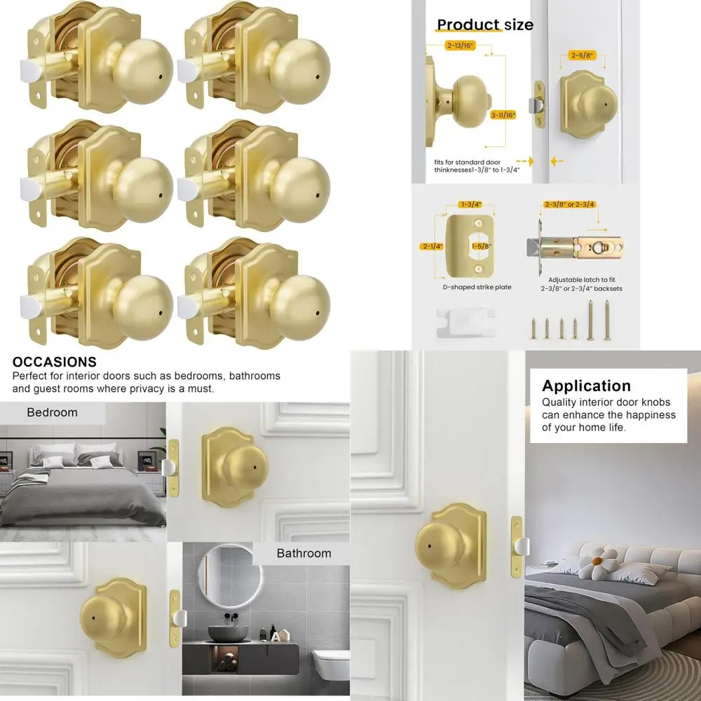 Дверные ручки конфиденциальности из 6 шт. матового золота для внутренних помещений — классическая золотая дверная фурнитура для спален и ванных комнат
Дверные ручки конфиденциальности из 6 шт. матового золота для внутренних помещений — классическая золотая дверная фурнитура для спален и ванных комнат