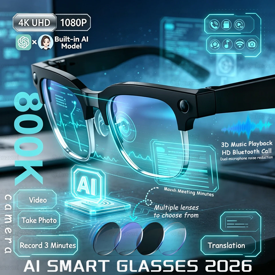 AI Smart Glasses Translation 800W Pixel Camera Video Music Player Call Business 8K Sunglasses Glasses Men For Travel Work 2026
AI Smart Glasses Translation 800W Pixel Camera Video Music Player Call Business 8K Sunglasses Glasses Men For Travel Work 2026