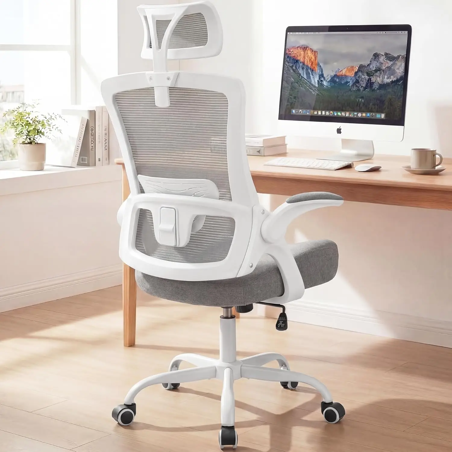 Ergonomic Mesh Office Chair with Adjustable Headrest, Lumbar Support, Flip-up Armrests, and Wheels, High Back Desk Chair for Gaming and Work, Grey
Ergonomic Mesh Office Chair with Adjustable Headrest, Lumbar Support, Flip-up Armrests, and Wheels, High Back Desk Chair for Gaming and Work, Grey